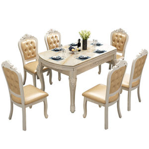 新品欧式大理石餐桌椅组合可伸缩折叠家用长方形人人方圆两用吃饭