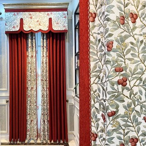 红色雪尼尔美式复古客厅卧室高遮光窗帘杨梅树加厚别墅提花窗帘布