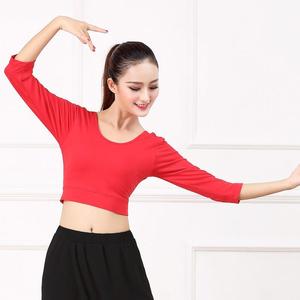 新款网红瑜伽服女上衣中袖表演舞蹈练功服上装显瘦愈加演出服胸垫