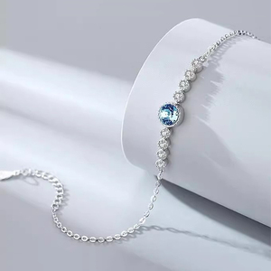 优雅海洋之心手链女镀银小众设计镶海蓝宝石手镯情人节礼物送女友