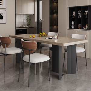 加厚岩板餐桌椅子组合咖色现代简约家用极简长方形家用铝合金歺桌