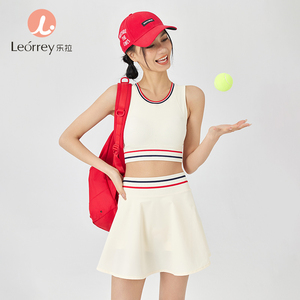 Leorrey/乐拉一体杯撞色条纹运动休闲瑜伽羽毛球网球背心短裙套装