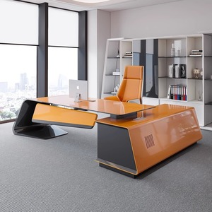 烤漆老板桌白色简约现代大班台时尚总裁桌经理桌创意高端办公桌椅
