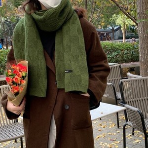 配卫衣的围巾绿色格子女生毛线针织帽保暖百搭围脖男秋冬季韩版潮