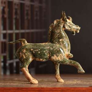 【背影】仿古陶马动物摆件汉代绿釉马做旧陶瓷古玩商务礼品博古