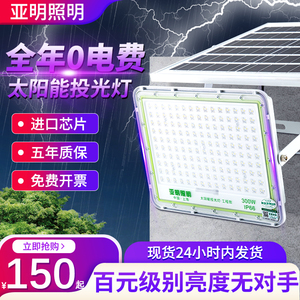 上海亚明太阳能投光灯户外防水庭院新农村家用大功率超亮射灯100w
