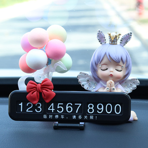 创意车载临时停车电话号码牌可爱卡通天使娃娃摆件汽车隐藏挪车卡