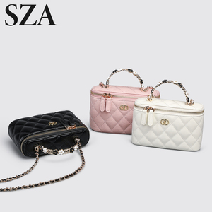 SZA粉色包包手提盒子包女小方包2024新款高级感菱格链条包斜挎包