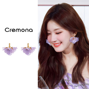紫色花朵耳环女设计感小众韩系仙气耳钉耳坠独特夸张时尚度假耳饰