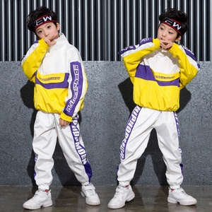 儿童街舞套装女童嘻哈潮服长袖两件套hiphop演出衣服男童街舞服装