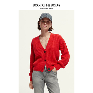 Scotch&Soda荷兰苏打秋冬新款 新年红色毛衣V领针织开衫女装
