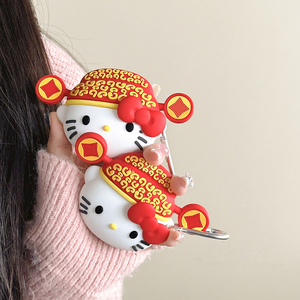 财神帽子凯蒂猫适用airpods3保护套苹果耳机保护壳airpodspro2无线蓝牙耳机套第二三代硅胶创意耳机保护套