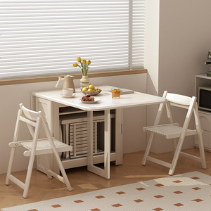 小型岩板折叠餐桌家用小户型移动省空间长方形实木可伸缩吃饭桌子