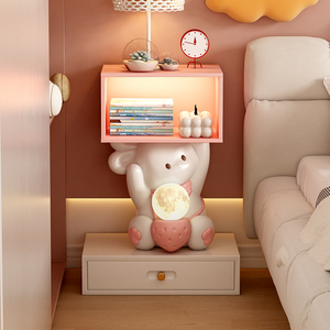 可爱兔兔床头柜儿童女孩小型创意粉色免安装卧室抽屉边几收纳柜子