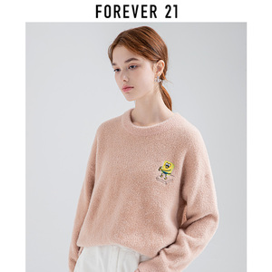 Forever 21女装长袖毛衣女新款宽松针织衫圆领卫衣百搭显瘦上衣女