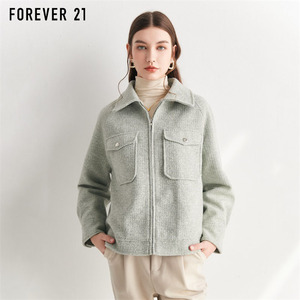 Forever 21开春新款毛呢外套女小众设计感长袖上衣百搭修身大衣潮
