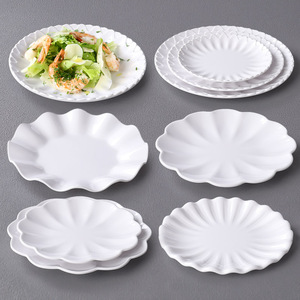 密胺圆盘白色塑料花边盘子餐具仿瓷餐厅饭店炒菜盘火锅盘碟子商用