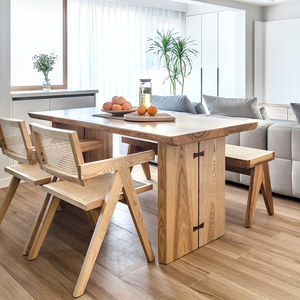 简约现代休闲泡茶台纯实木白腊木大板茶桌椅组合长桌客厅原木餐桌