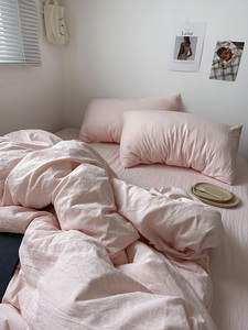 韩式文艺博主纯色仙女粉色水洗棉四件套床单1.8床笠被套三件套