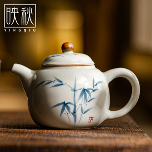 草木灰手绘竹韵泡茶壶陶瓷家用釉下彩牡丹中国风喝茶单壶功夫茶具