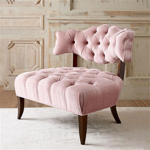 美式乡村实木单人休闲沙发椅子简约新古典粉色拉扣老虎椅小户型