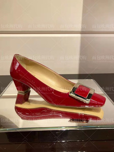 正品代购Roger Vivier/RV 经典金属方扣高跟鞋漆皮方头4.5cm单鞋