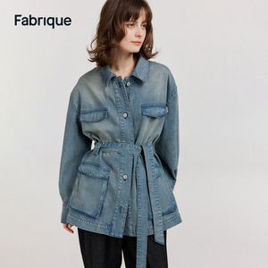 Fabrique可拆卸腰带设计水洗复古牛仔外套女2024早春新款猎装夹克