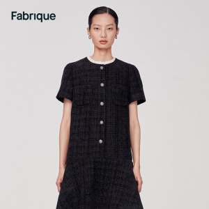 Fabrique【大师花呢】荷叶边短袖花呢气质连衣裙千金风裙子女