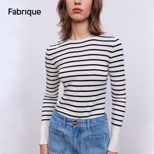 【贾玲同款】Fabrique美丽诺羊毛混纺条纹长袖针织套头衫