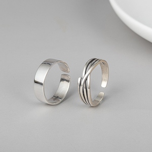 光板纯银戒指男士素圈气质开口简约设计大小可调节女生单身食指环