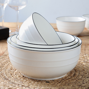 北欧简约家用米饭碗单个面碗陶瓷盘子新骨瓷餐具黑线大碗纯白小碗