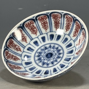 古董古玩瓷器用品老货收藏 宣德年制青花釉里红博古花卉图纹碗