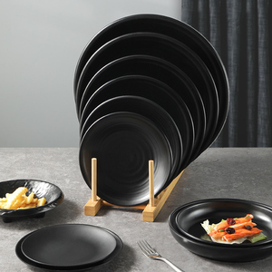 密胺餐具黑色塑料碟子仿瓷圆形菜盘牛排餐盘西餐盘意面盘商用骨碟