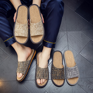 日本男女情侣家用亚麻夏季凉拖鞋室内木地板软底防滑居家布艺托鞋