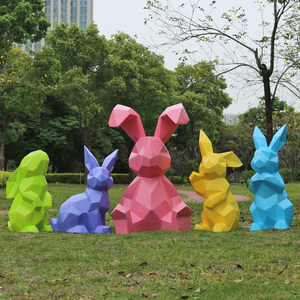 玻璃钢几何动物切面兔子雕塑户外园林景观摆件售楼部草坪装饰小品