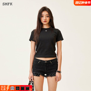 SMFKHug拥抱修身Tee DT008B1/W1 弹力运动刺绣T恤短袖24新款女