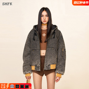 SMFK探险家户外连帽外套UG021YL雪人牛仔加厚夹克棉服冬季女现货