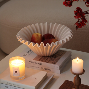 法式中古陶瓷白色波浪果盘桌面装饰品艺术摆件桌面收纳家居设计