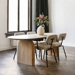 北欧实木餐桌椭圆形侘寂风设计师办公桌家用小户型饭桌简约工作台