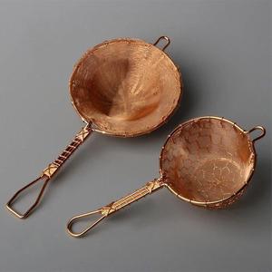 中式传统全手工编织黄铜茶漏 纯铜编漏斗茶过滤网金网咖啡滤网