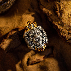 原创设计狮王戒指环皇冠锆石男开口可调节流行时尚复古风个性潮流