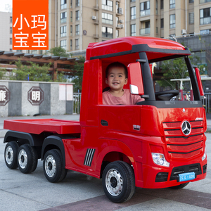 奔驰卡车头儿童电动汽车四轮遥控宝宝货车小孩半挂车玩具车可坐人