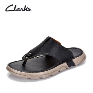 Clarks其乐男鞋夏季新款户外休闲沙滩鞋厚底真皮软底凉拖鞋人字拖
