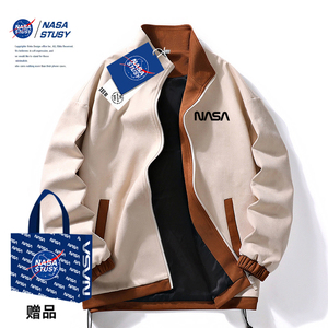 NASA春秋新款潮牌情侣外套男士开衫宽松休闲麂皮绒夹克男上衣服