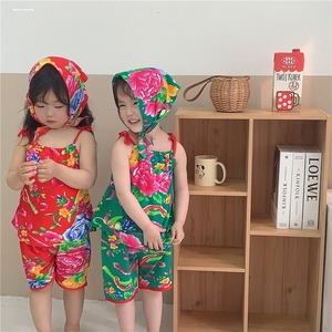 宝宝搞笑创意衣服两岁男孩女夏天东北大花布婴儿童夏男空调服套装