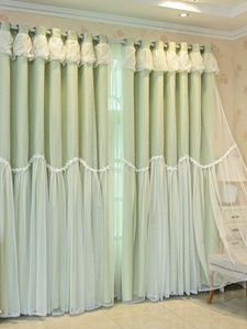 韩式公主风布纱一体卧室窗帘少女遮光飘窗轻奢新款客厅蕾丝粉绿色