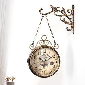 铁艺钟表双面挂钟客厅创意欧式复古简约两面静音美式现代时钟钟壁