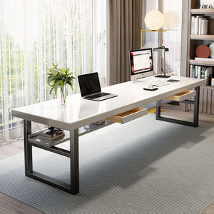 实木白色长条桌子双人书桌阳台办公工作台吧台家用台式靠墙电脑桌