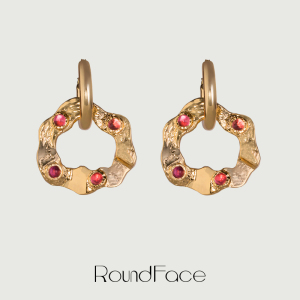 【秦岚同款】 RoundFace 20SS粉色琉璃石镶嵌圆圈吊坠耳环女夏季