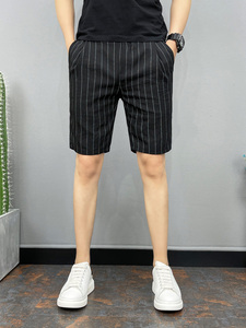 夏季冰丝短裤男士薄款外穿大裤头休闲运动速干条纹五分中裤沙滩裤